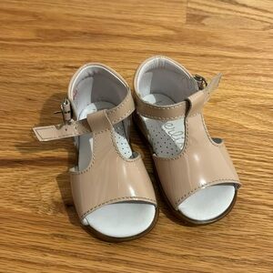 Nude patent leather sandals